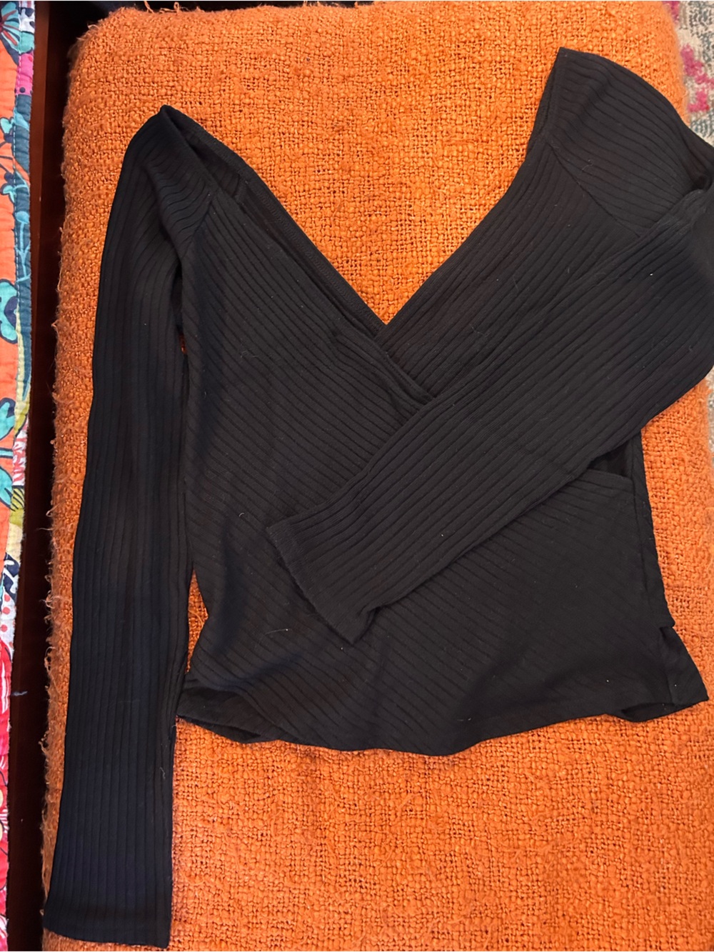 Reformation rubbed stretch wrap v-neck top.